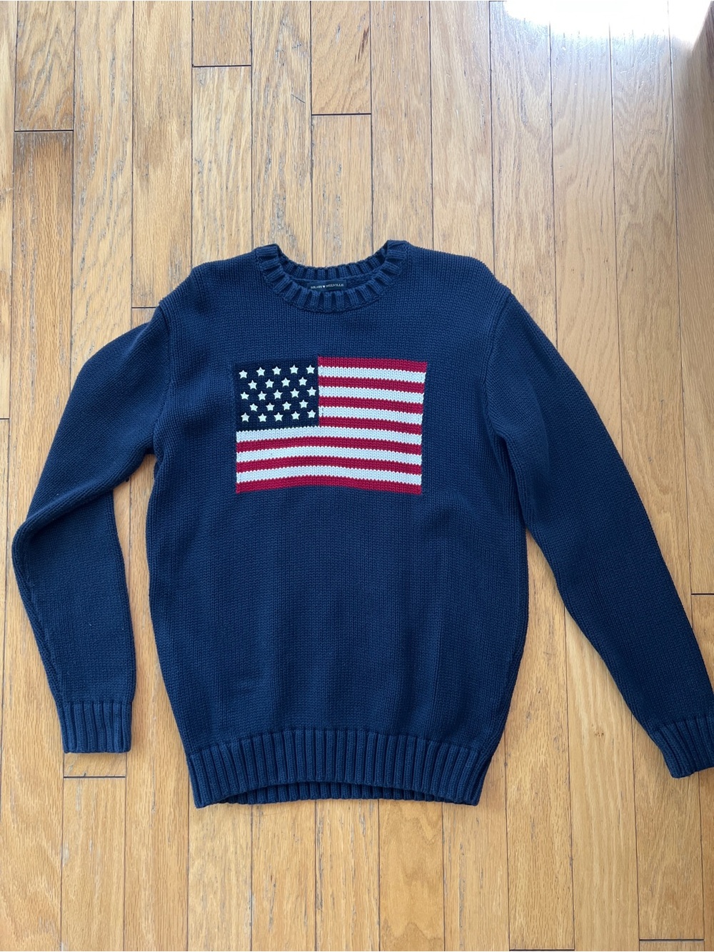 Brandy Melville Navy Crewneck Sweater with Red & White Flag